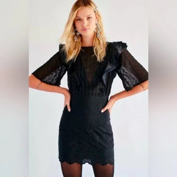 Free People Mackenzie Mini Dress - Black Eyelet + Open Back - Size 8 – NWT 🔥✨ - Picture 1 of 12